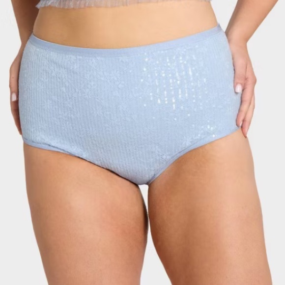 Wild Fable Women's Sequin Lace Corset & Hot Pants Set Light Blue XL - Picture 4 of 6